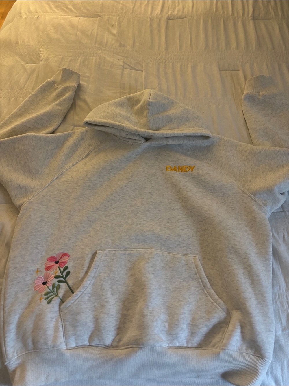 Women’s Light Gray Embroidered Floral Hoodie Sweatshirt